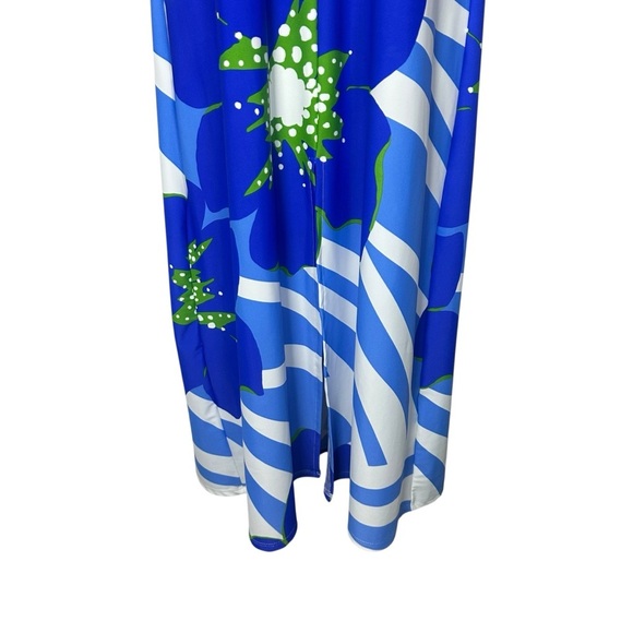 Jude Connally Ruby Dress Small Blue Floral V-Neck Flare Sleeve Midi USA Resort - Picture 4 of 11